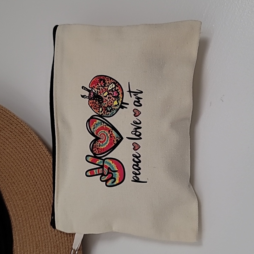 💕 Cosmetic bag "Peace, Love, Art" canvas cosmetic wristlet bag